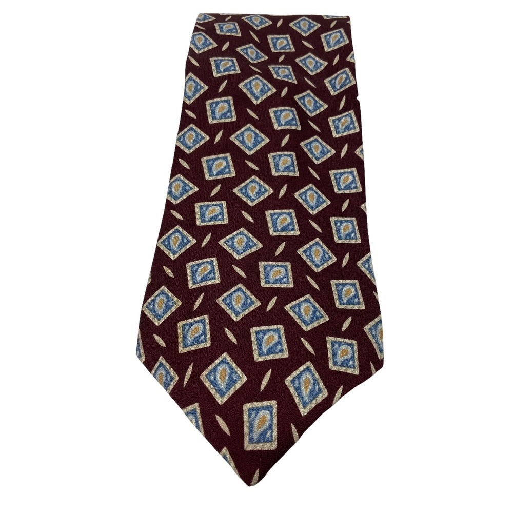 Joseph Abboud Men’s Necktie Burgundy with Blue Squares